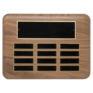 Personalized Walnut Perpetual Plaque (Black Brass Plates)