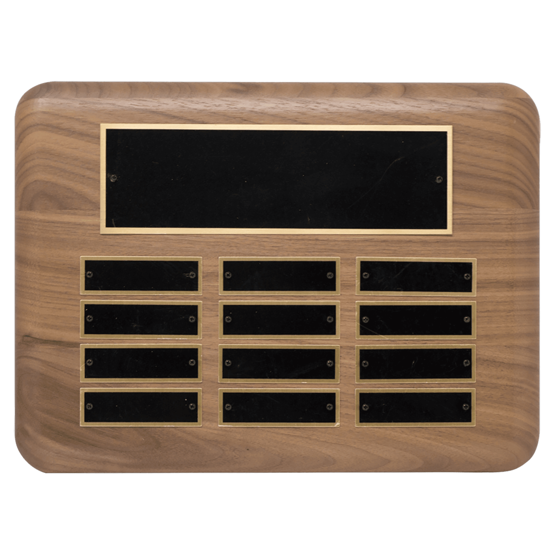 Personalized Walnut Perpetual Plaque (Black Brass Plates)