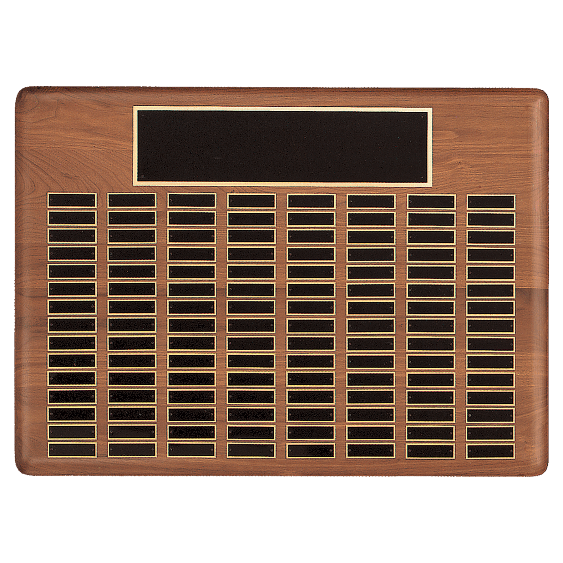 Personalized Walnut Perpetual Plaque (Black Brass Plates) – 120 Plates, 22" x 30"