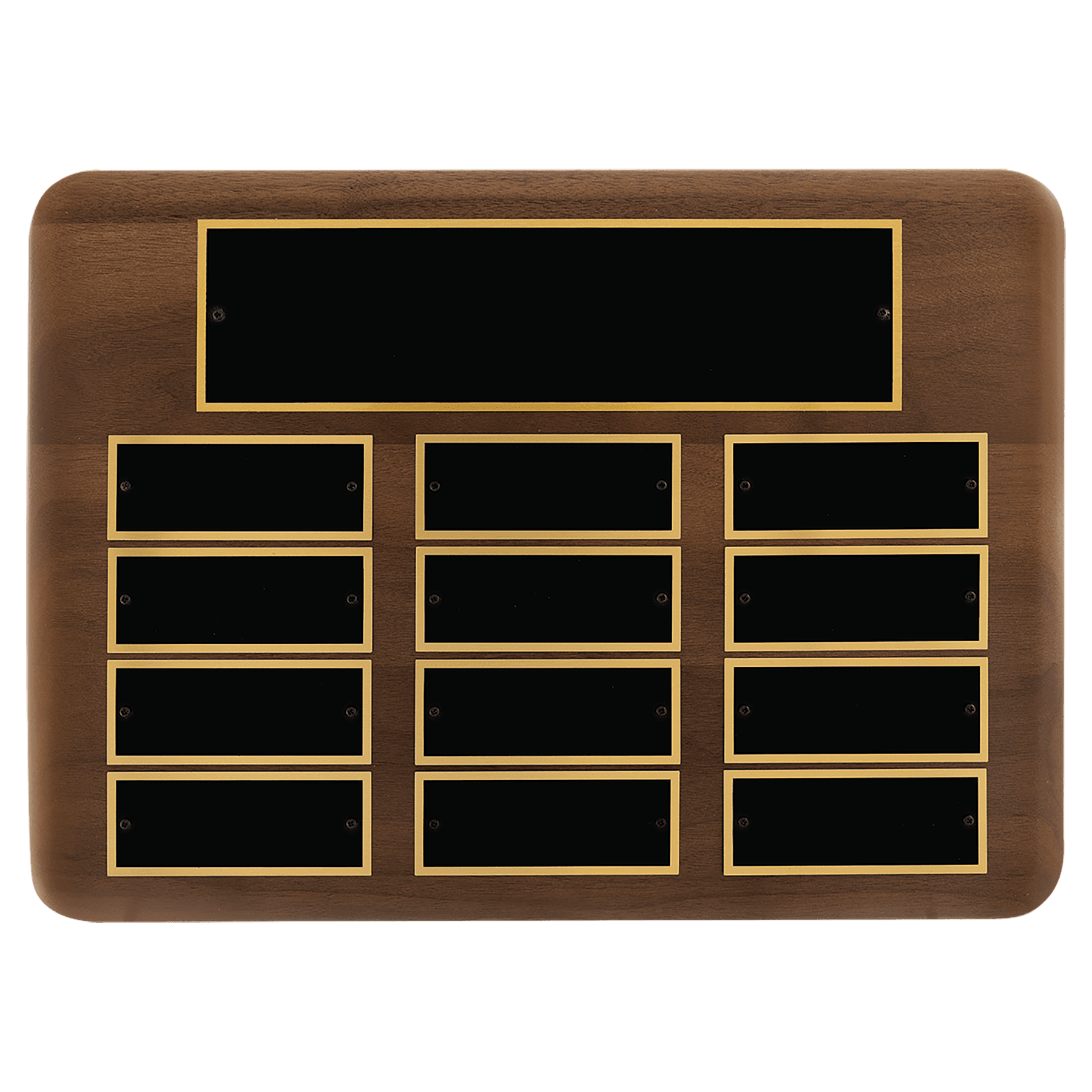 Personalized Walnut Perpetual Plaque with Extra-Large Plates – 12 Plates, 11" x 15"