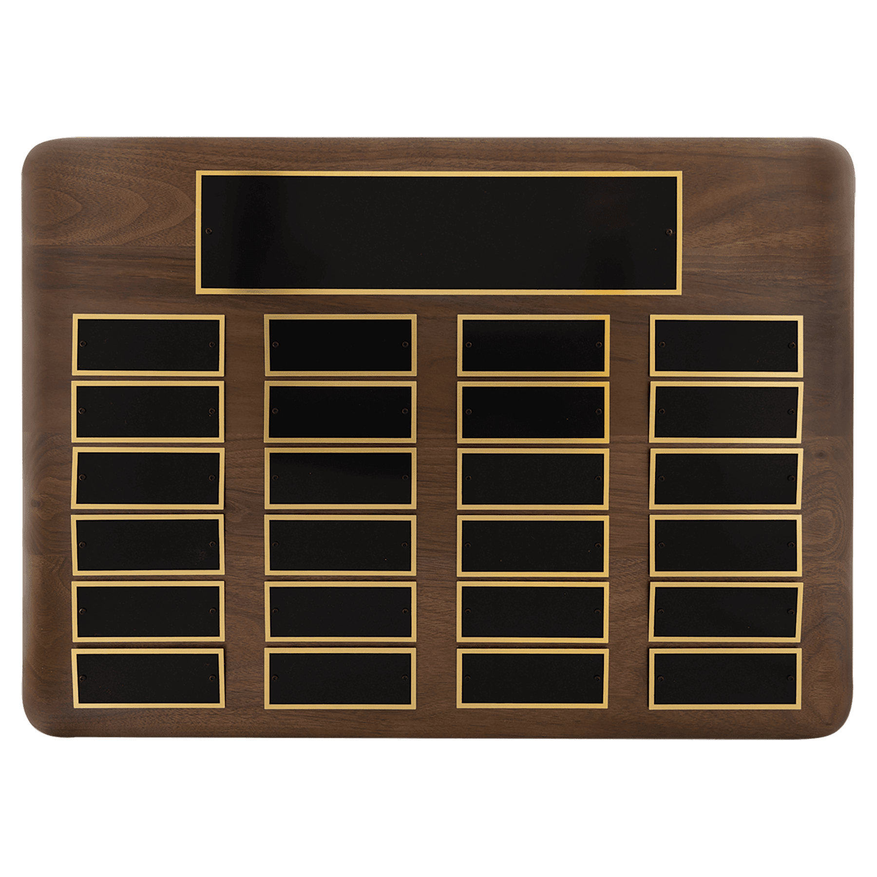 Personalized Walnut Perpetual Plaque with Extra-Large Plates – 24 Plates, 15" x 21"