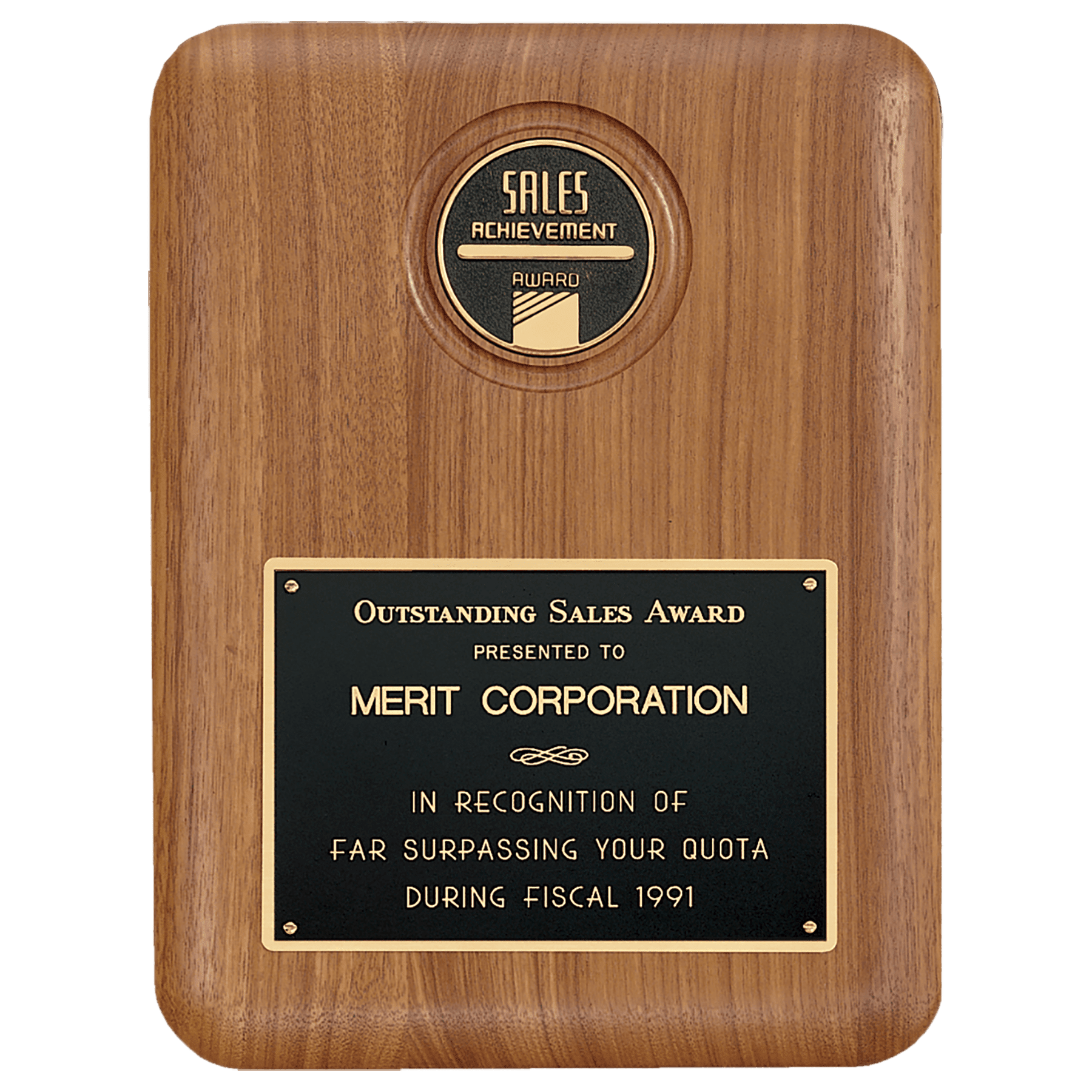 Personalized Walnut Plaque with Achievement Medallion – Sales of the Year, 8" x 10 1/2"