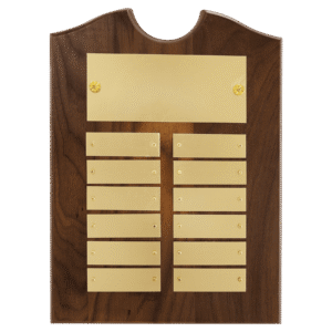 Personalized Walnut Roster Plaque with Brushed Brass Plates