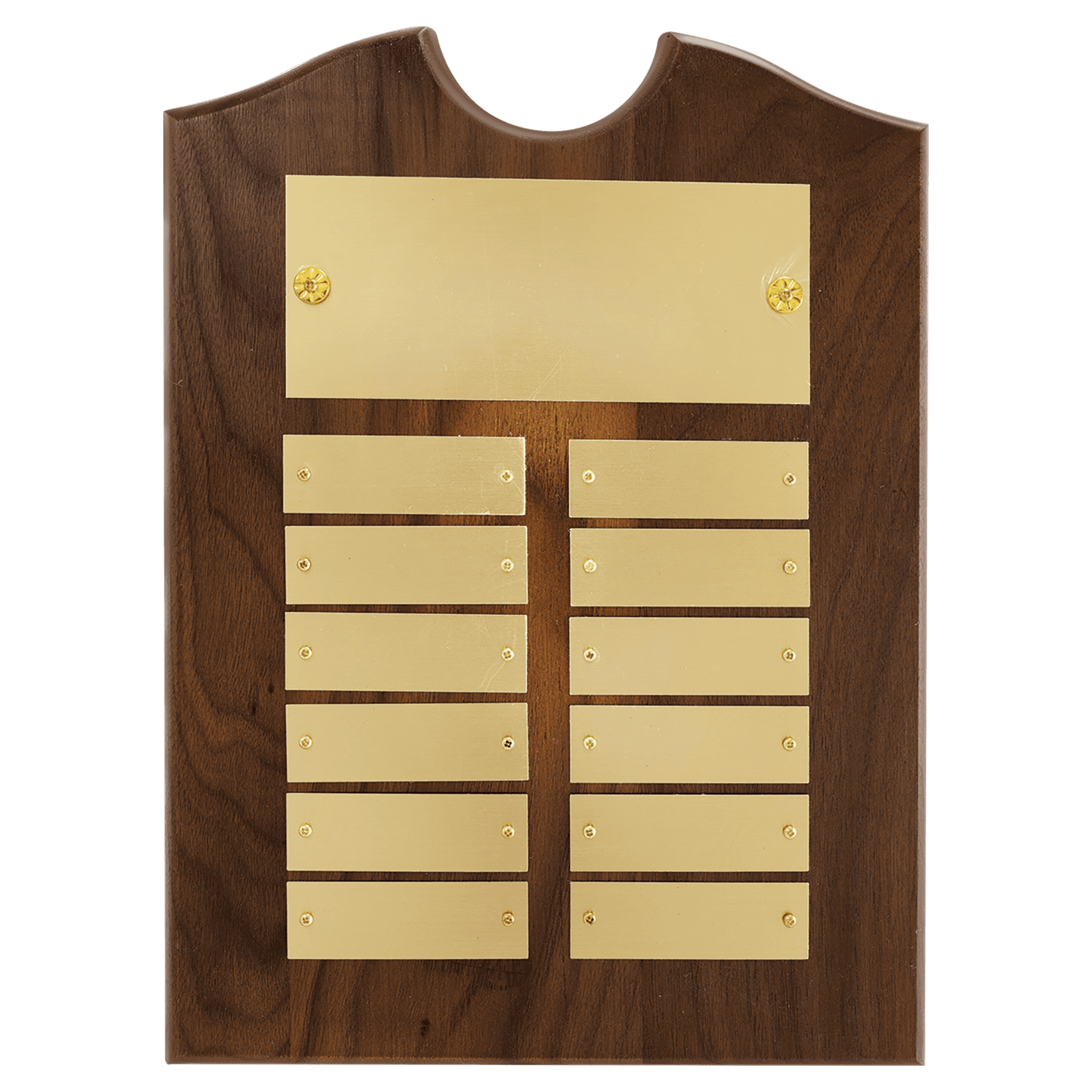 Personalized Walnut Roster Plaque with Brushed Brass Plates