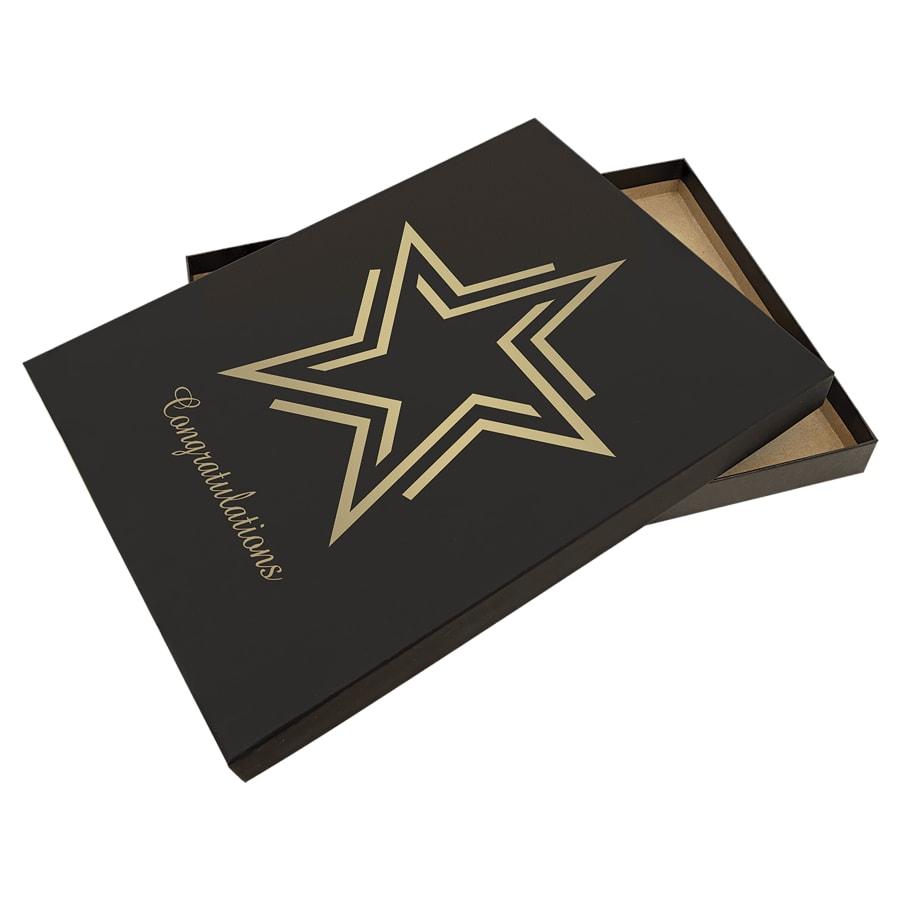 Plaque Presentation Boxes, Gift Boxes and Velvet Bags (Packs) - 10 1/2" x 13 Black/Gold Lazerburst Plaque Presentation Box