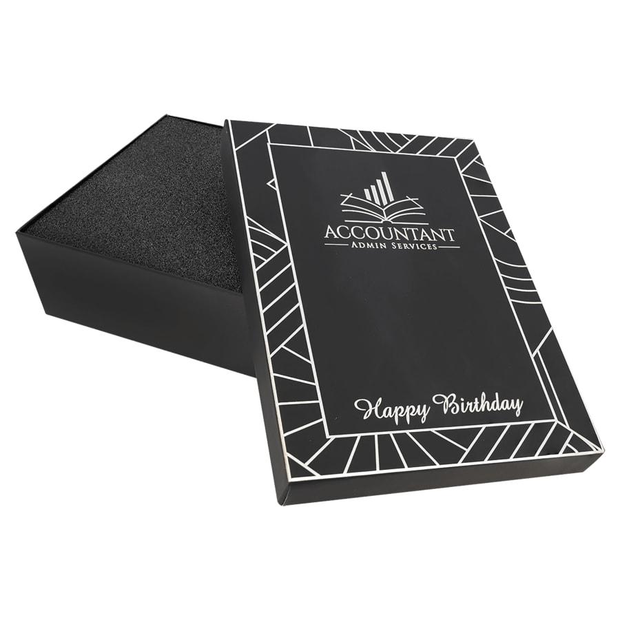 Plaque Presentation Boxes, Gift Boxes and Velvet Bags (Packs) - 9 3/4" x 7 3/4" Black Lazerburst Gift Box-Lasers to Silver