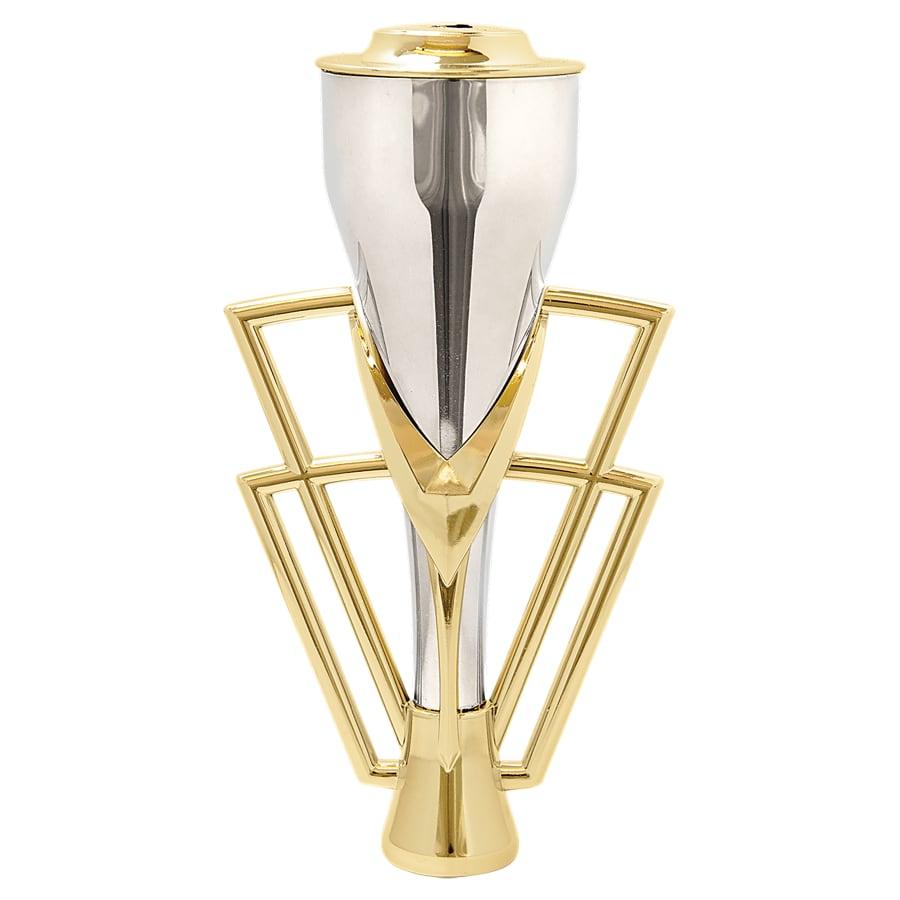 Plastic Trophy Cups and Cup Lids (Single, 5 or 10) - 7 1/2" Gold/Silver Plastic Cup with Lid (Gold Holder, Silver Cup, Gold Lid)