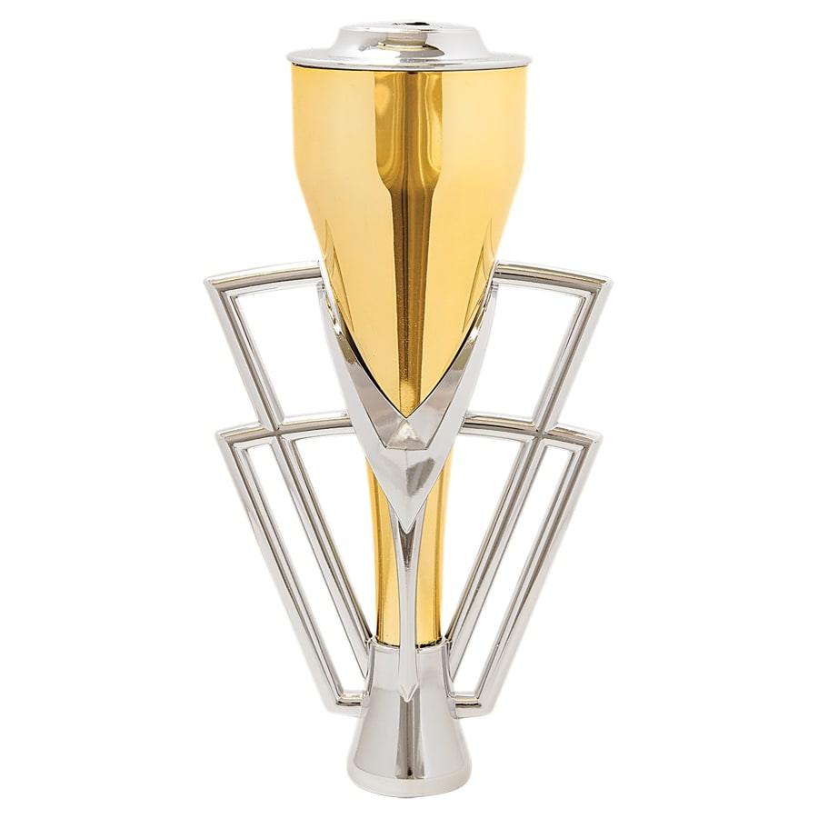 Plastic Trophy Cups and Cup Lids (Single, 5 or 10) - 7 1/2" Silver/Gold Plastic Cup with Lid (Silver Holder, Gold Cup, Silver Lid)