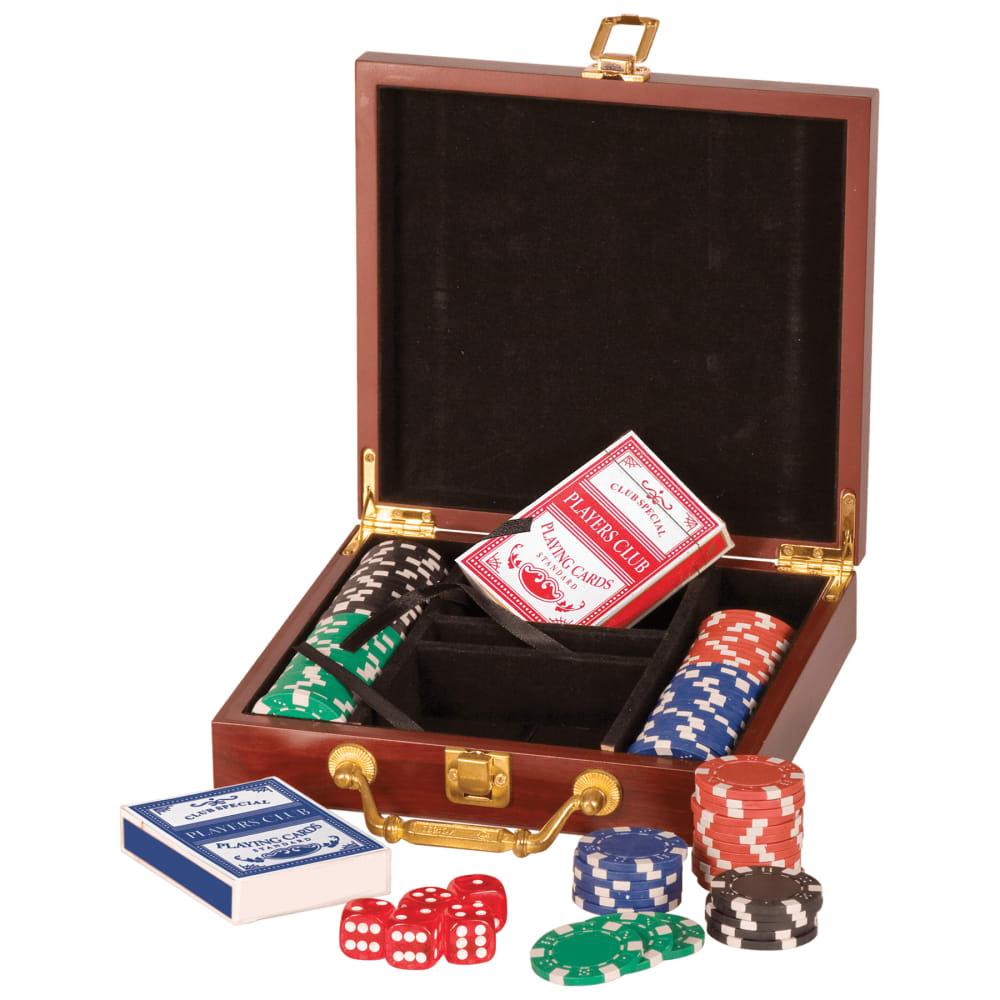 Personalized Poker Chip Set, 100 Chips - Rosewood Finish