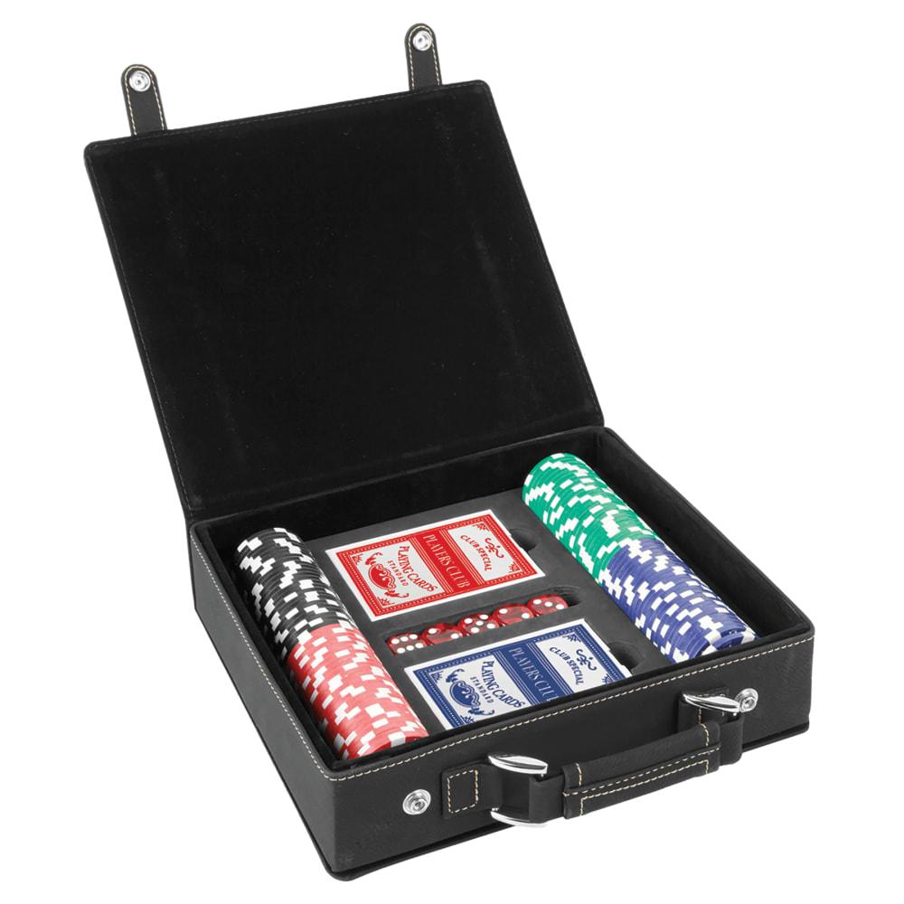 Personalized Poker Chip Set, 100 Chips - Black/Gold Faux Leather