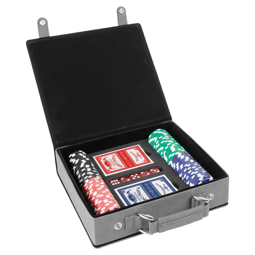Personalized Poker Chip Set, 100 Chips - Gray Faux Leather