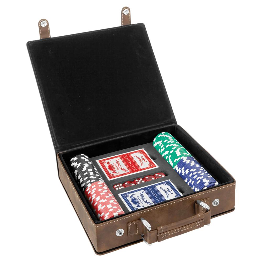 Personalized Poker Chip Set, 100 Chips - Rustic/Gold Faux Leather