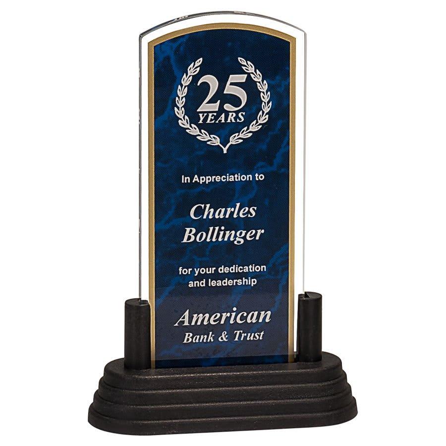 Pop-In Acrylics, Clear Acrylic Shapes and Bases, Blank - 3" x 6" Blue Marbleized Arch Pop-In Acrylic (Base not included)