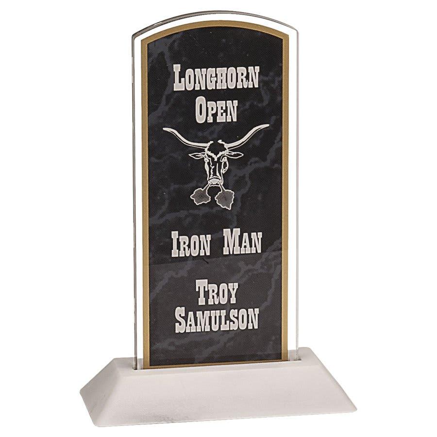 Pop-In Acrylics, Clear Acrylic Shapes and Bases, Blank - 3" x 7" Black Marbleized Arch Pop-In Acrylic (Base not included)