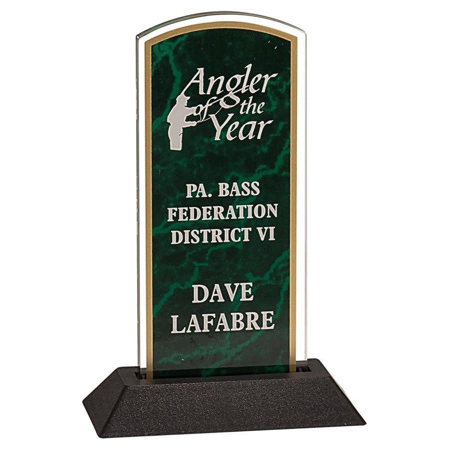 Pop-In Acrylics, Clear Acrylic Shapes and Bases, Blank - 3" x 7" Green Marbleized Arch Pop-In Acrylic (Base not included)