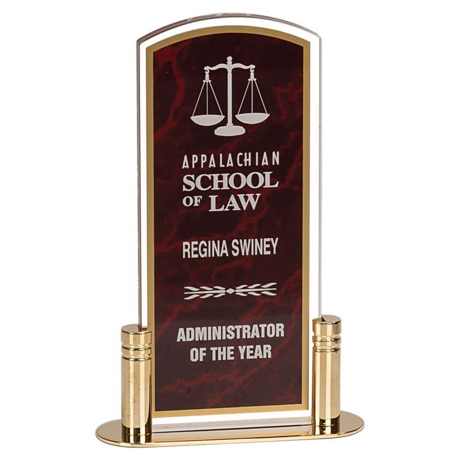 Pop-In Acrylics, Clear Acrylic Shapes and Bases, Blank - 3" x 7" Red Marbleized Arch Pop-In Acrylic (Base not included)