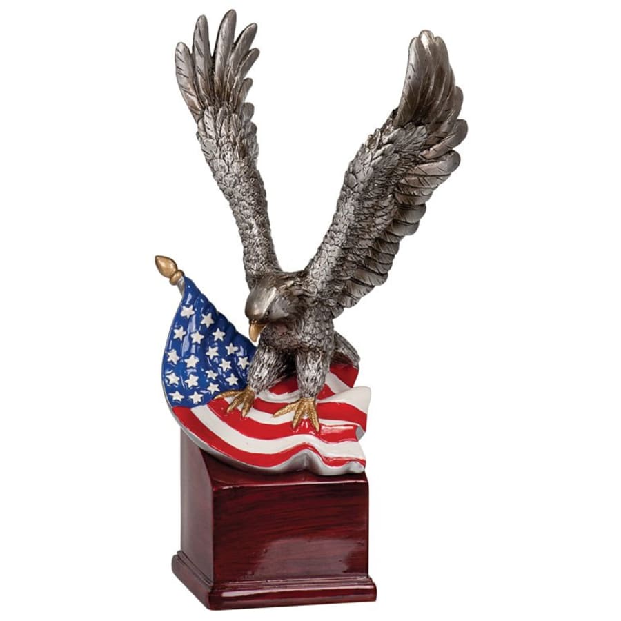 Premium Trophy Toppers: Eagles, Metal Figures and Trims (Single or 5) - 10" Eagle and Flag on Resin Base