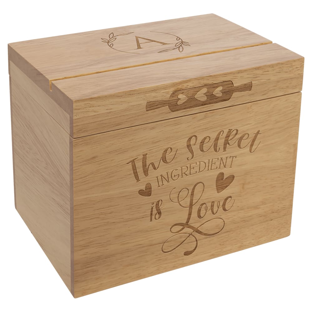 Personalized Recipe Box in Natural Wood - Recipe Box for 4" x 6" Cards
