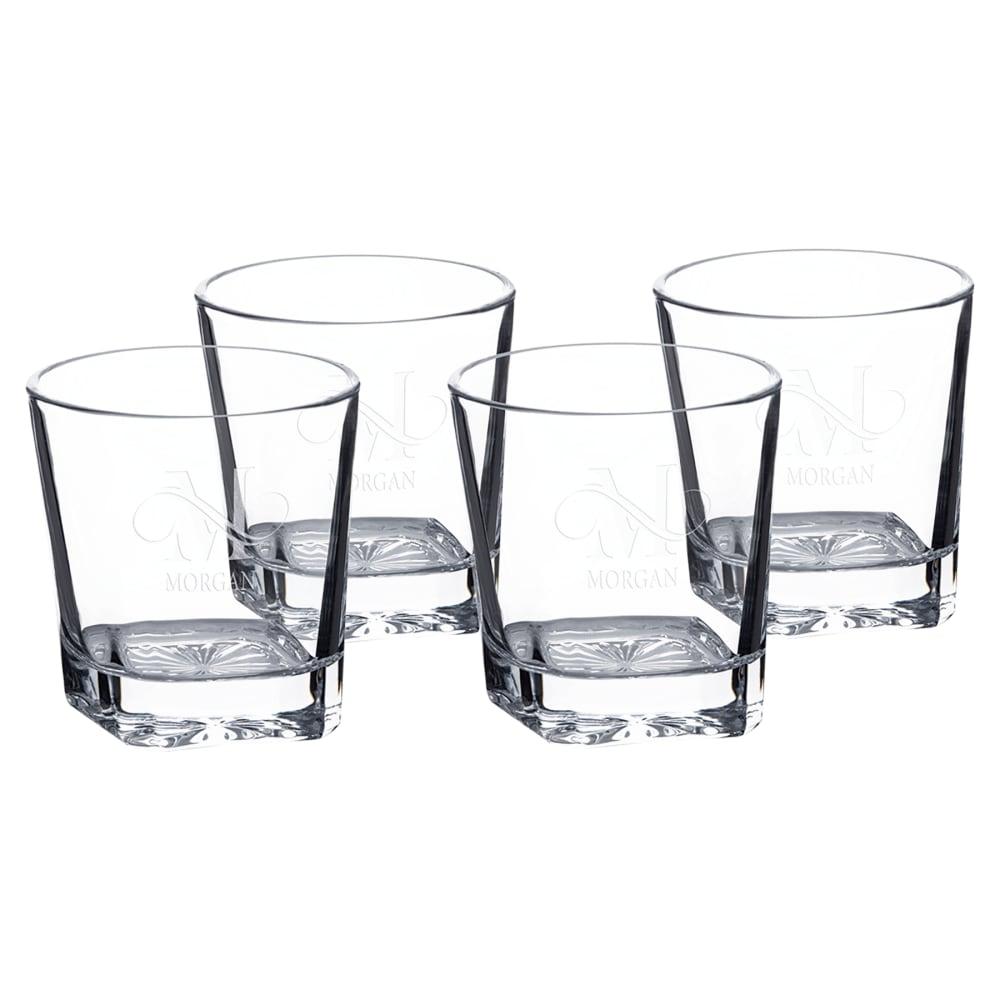 Engraved Rocks Glasses, Set of 4 - 11 oz. Square