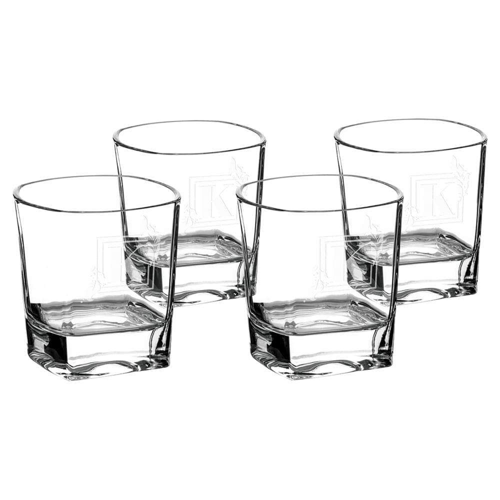 Engraved Rocks Glasses, Set of 4 - 8 oz. Rectangle