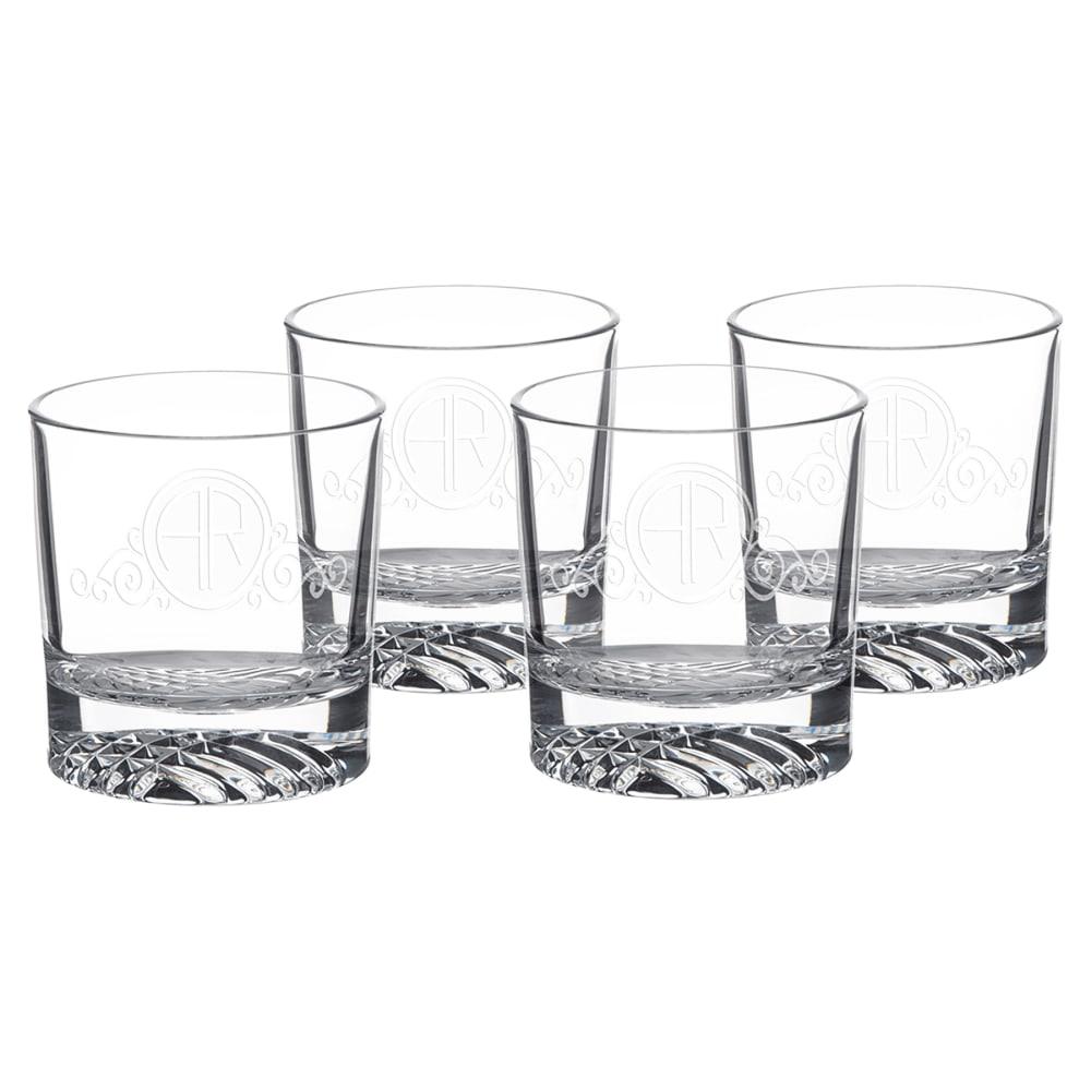 Engraved Rocks Glasses, Set of 4 - 9 oz. Round