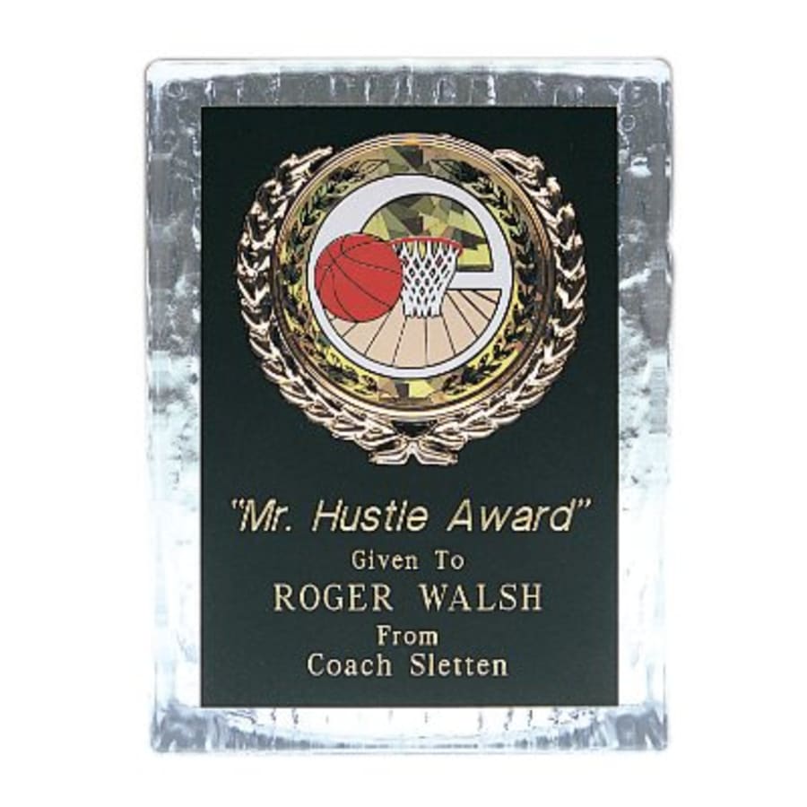 Sculpted Ice Acrylic Award Parts and Torch Stands - 3 3/4" x 5" Clear Sculpted Ice Standing Plaque