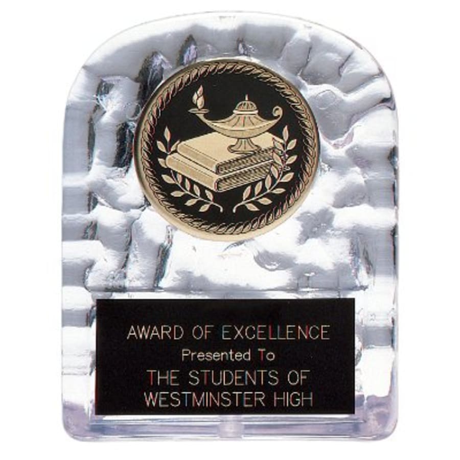 Sculpted Ice Acrylic Award Parts and Torch Stands - 4 3/4" Clear Arch Sculpted Ice
