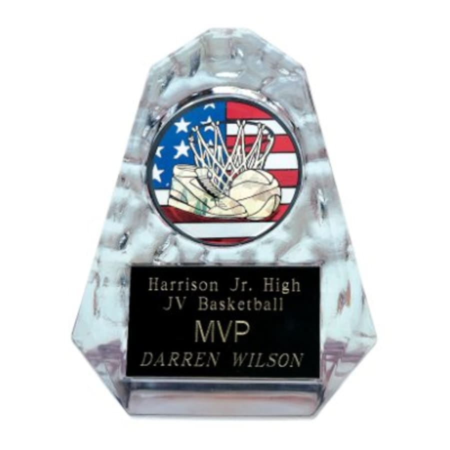 Sculpted Ice Acrylic Award Parts and Torch Stands - 4 3/4" Clear Pyramid Sculpted Ice