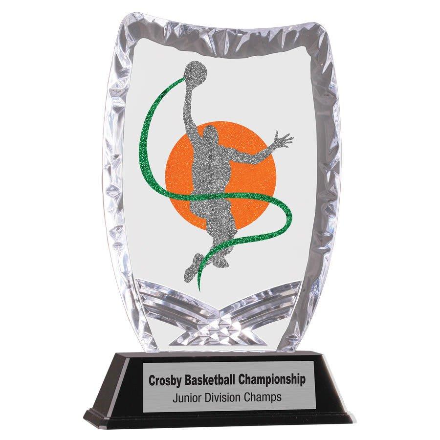 Sculpted Ice Acrylic Award Parts and Torch Stands - 7" Shield Sculpted Ice Award with Snap-On Base
