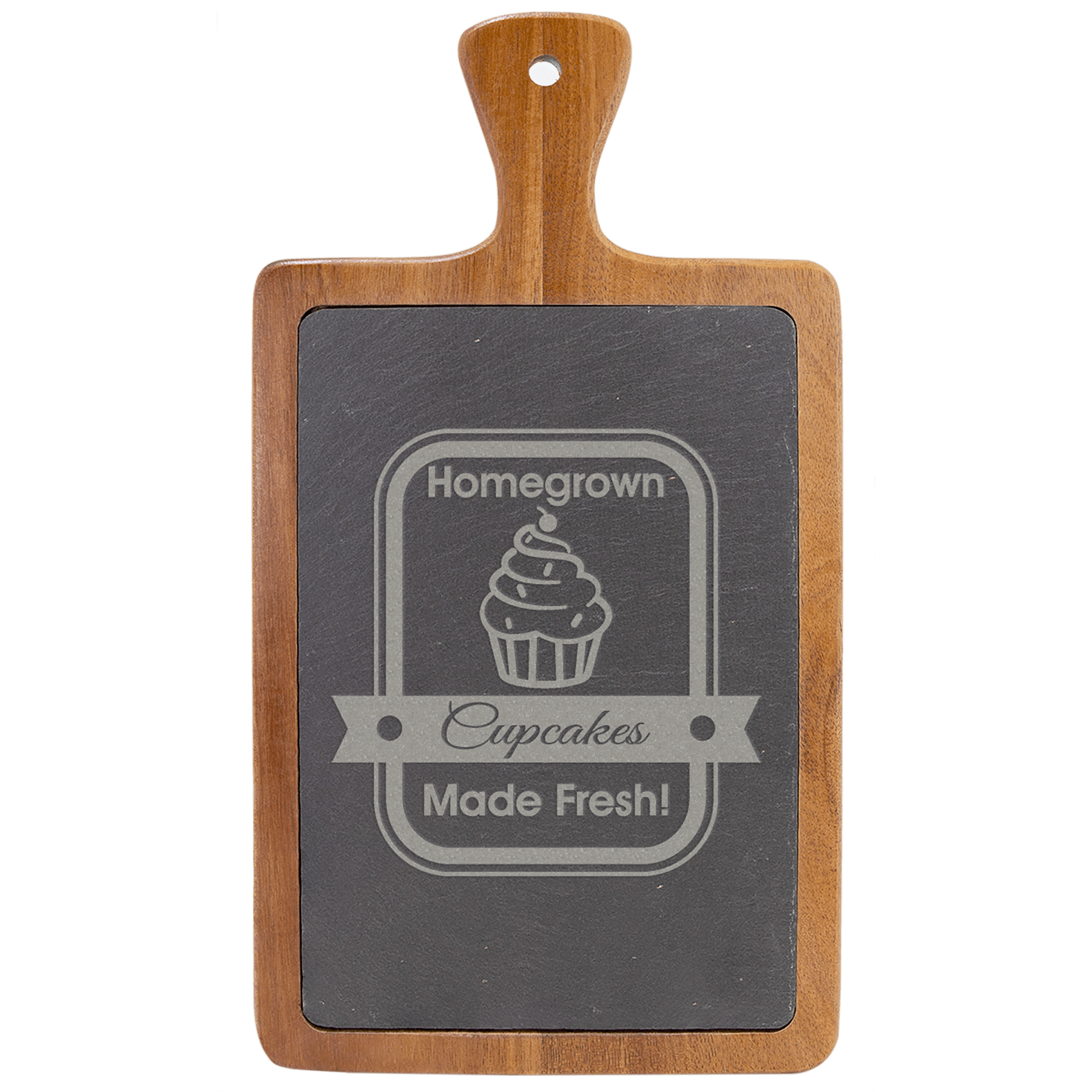 Personalized Acacia and Slate Serving Board - 13 1/4in x 7in Rectangle