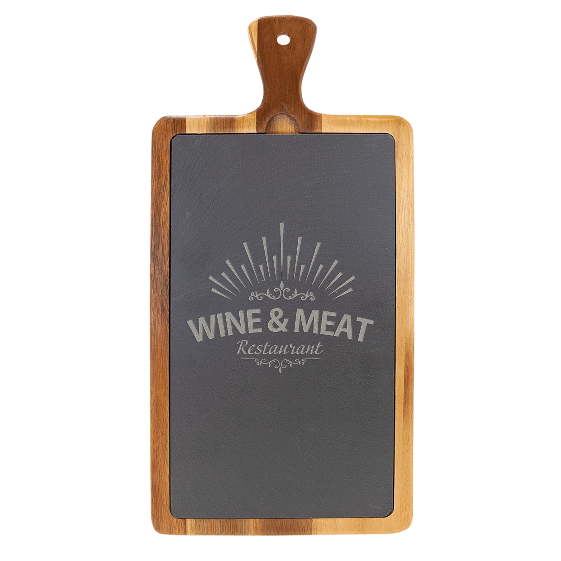 Personalized Acacia and Slate Serving Board - 16in x 7 3/4in Rectangle