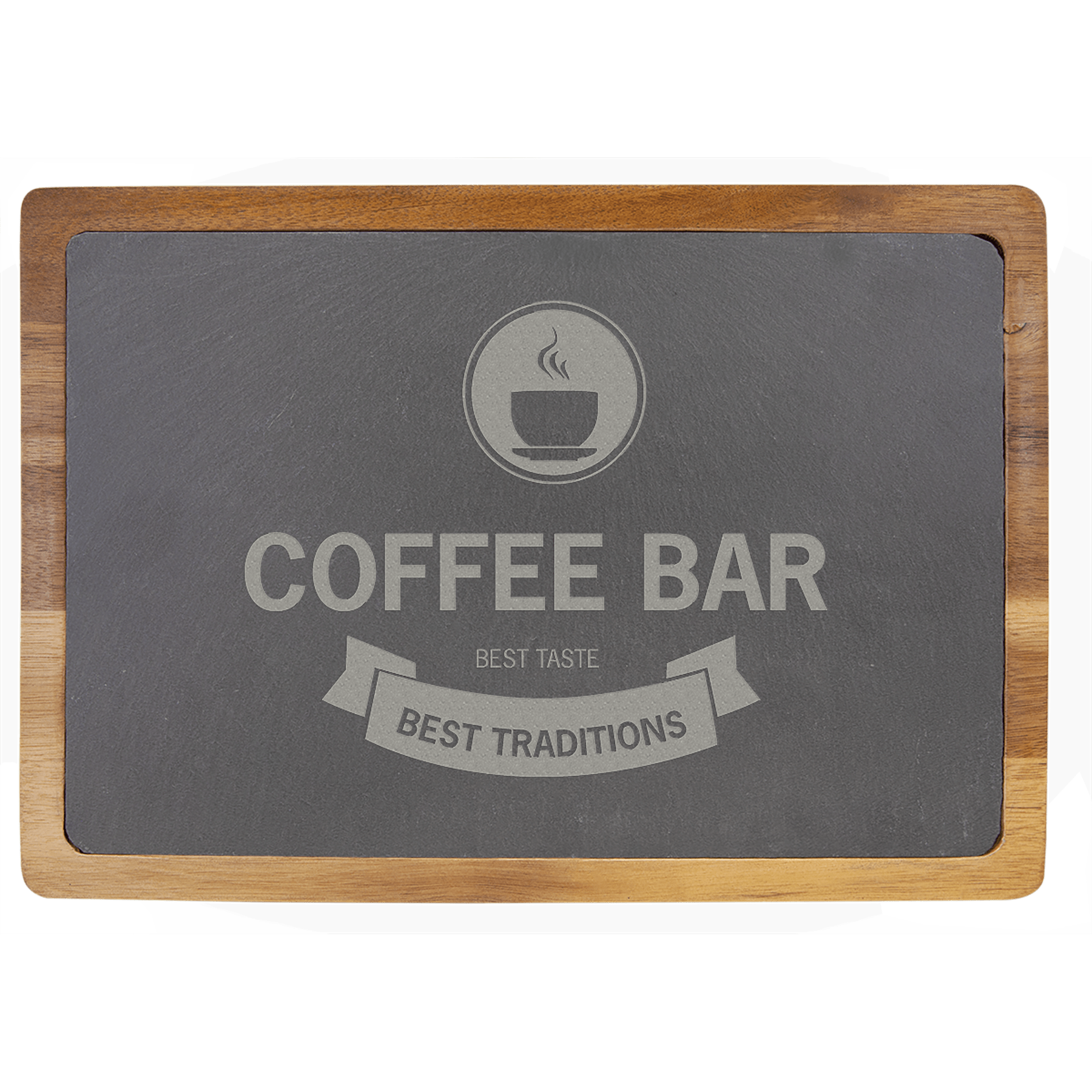 Personalized Acacia and Slate Serving Board - 13in x 9in Rectangle