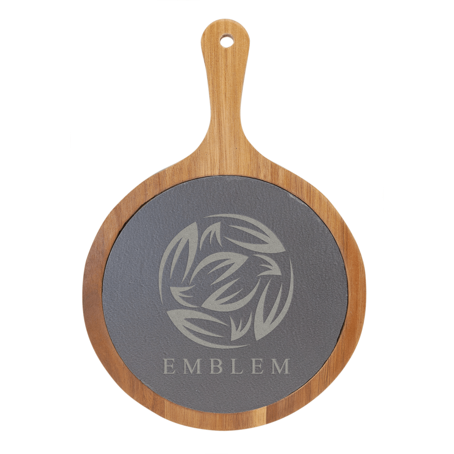 Personalized Acacia and Slate Serving Board - 8 1/4in x 12 1/4in Round with Handle