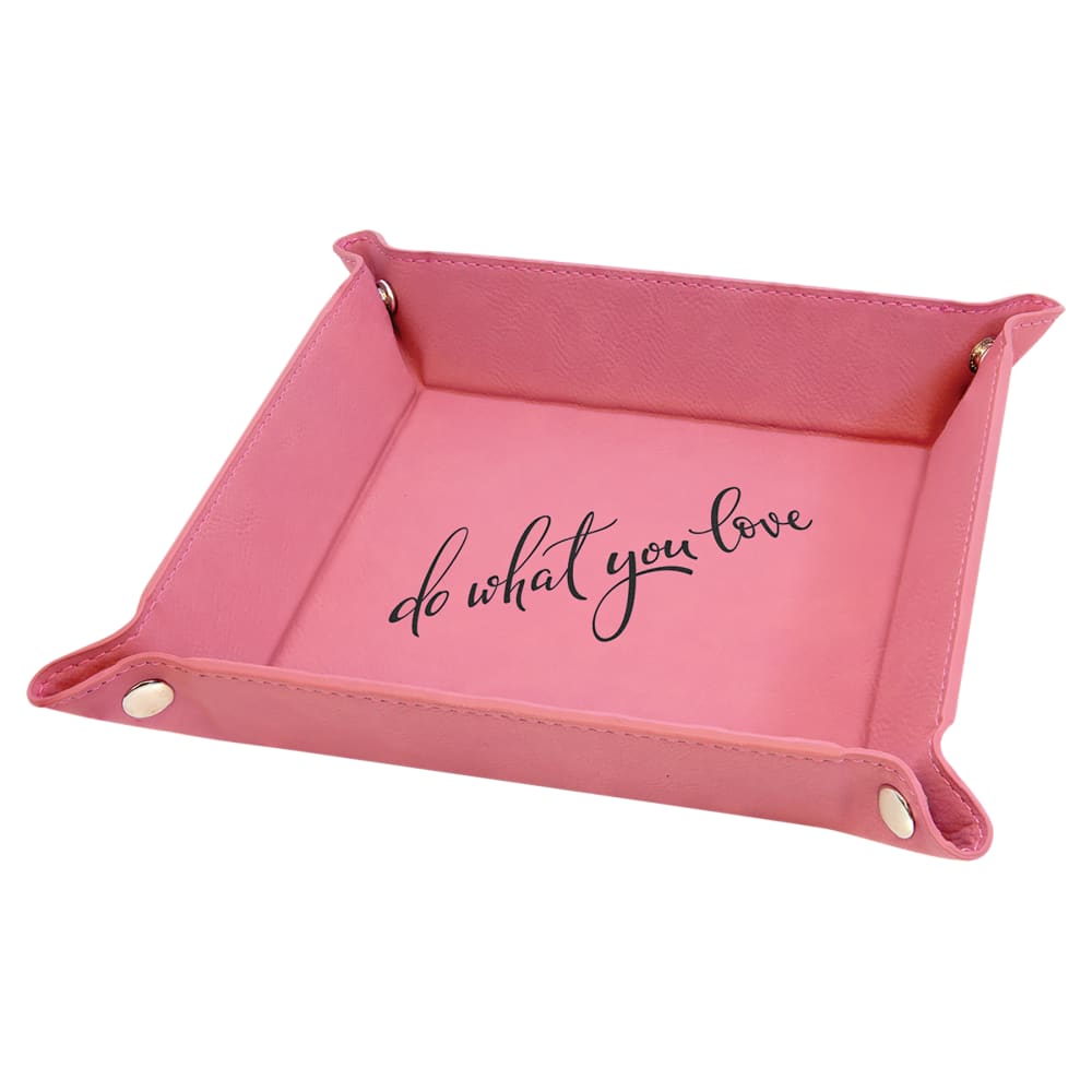 Personalized Valet Tray, Engraved Faux Leather Snap Tray - 6" x 6", Pink