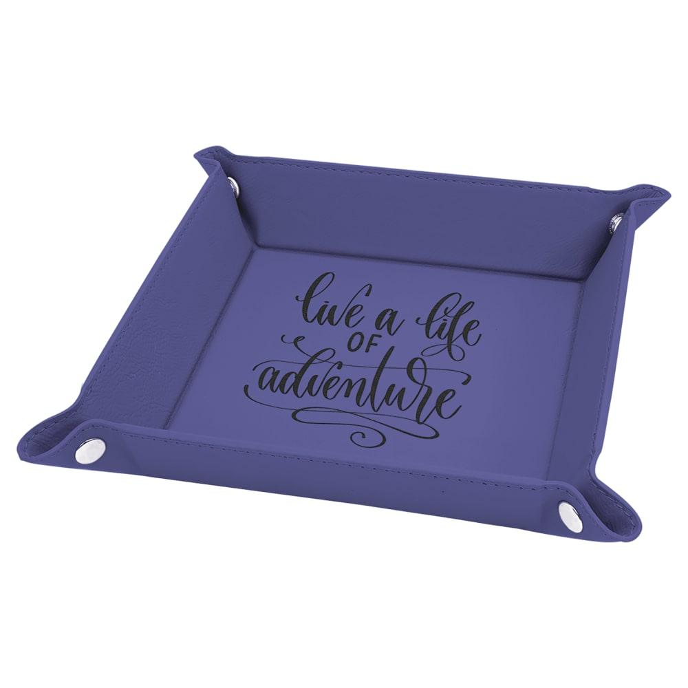 Personalized Valet Tray, Engraved Faux Leather Snap Tray - 6" x 6", Purple