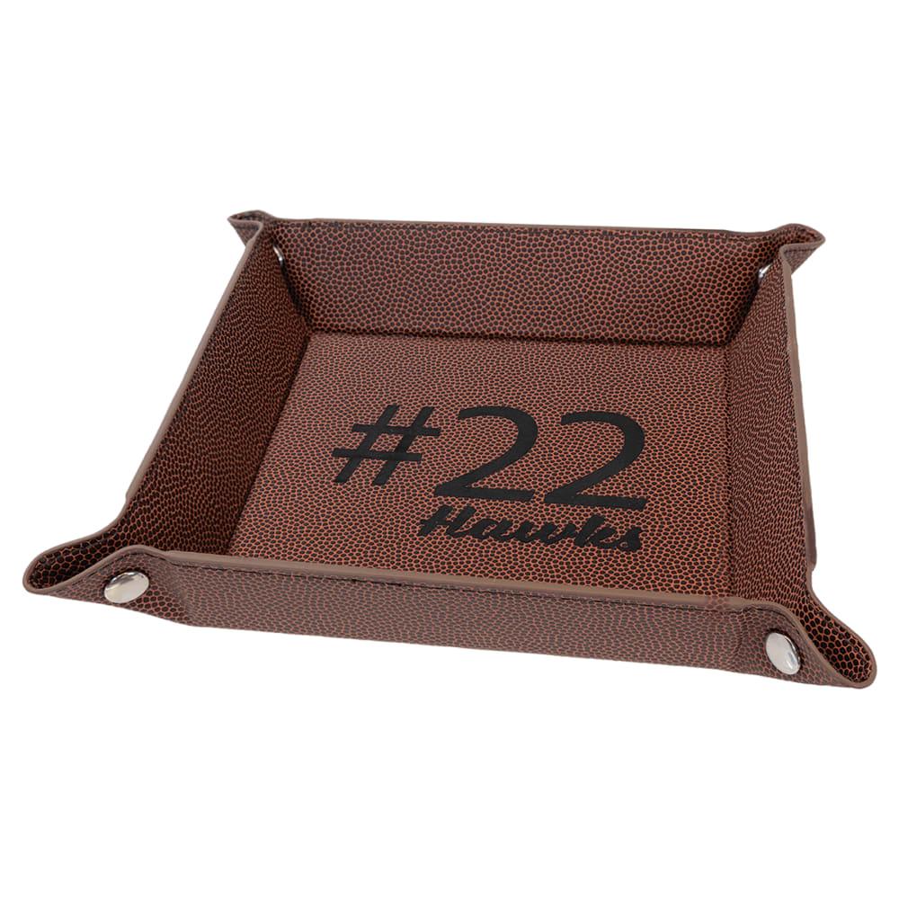 Personalized Valet Tray, Engraved Faux Leather Snap Tray - 6" x 6", Football