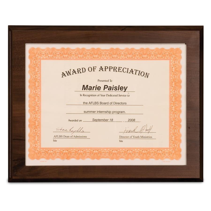 Standup Plaques, Slide-In Frame Plaques and Post Set Bases - 13" x 10 1/2" Cherry Finish Slide-In Frame Plaque with 11" x 8 1/2" Window
