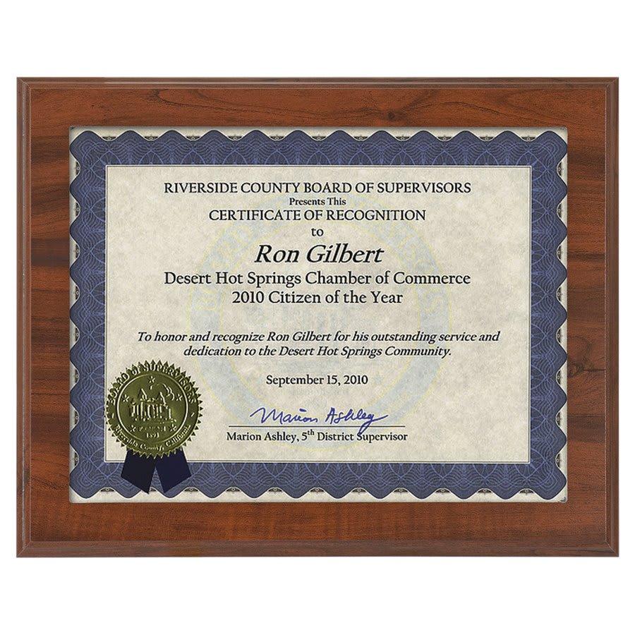 Standup Plaques, Slide-In Frame Plaques and Post Set Bases - 13" x 10 1/2" Value Cherry Finish Slide-In Frame Plaque with 11" x 8 1/2" Window