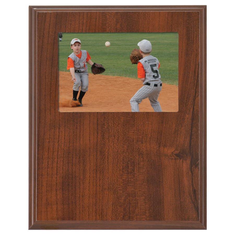 Standup Plaques, Slide-In Frame Plaques and Post Set Bases - 7" x 9" Value Cherry Finish Slide-In Frame Plaque with 5" x 3 1/2" Window