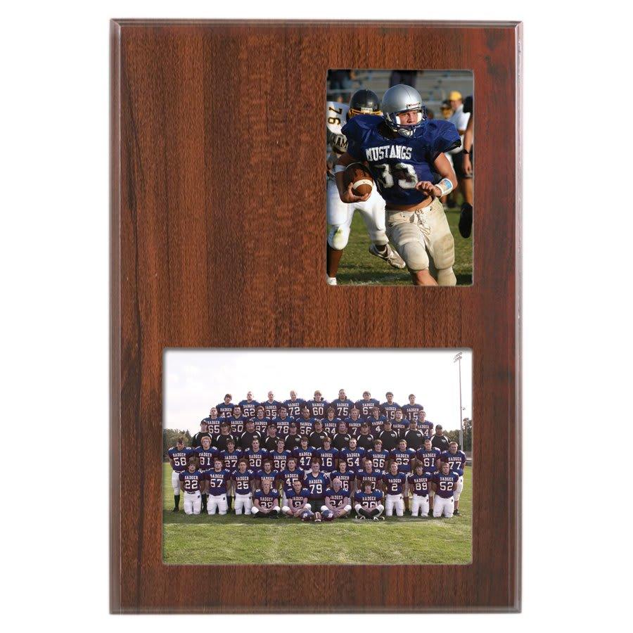 Standup Plaques, Slide-In Frame Plaques and Post Set Bases - 9" x 13" Value Cherry Finish Slide-In Plaque w/ 3 1/2" x 5" & 7" x 5" Windows