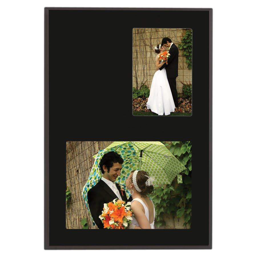 Standup Plaques, Slide-In Frame Plaques and Post Set Bases - 9" x 13" Value Matte Black Finish Slide-In Plaque w/ 3 1/2"x5" & 7"x5" Windows