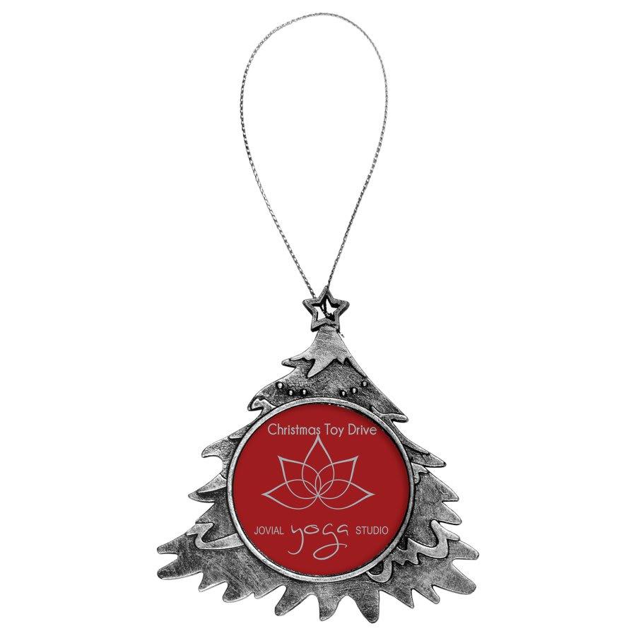 Trophy Plaque Mount Holders for 2" Inserts (Packs) - 4" Antique Silver Tree Ornament with 2" Insert Holder & Silver String (Insert Not Included