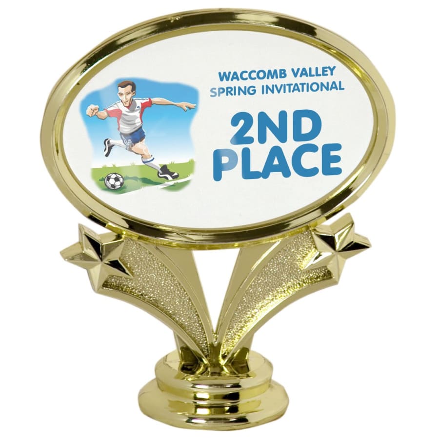 Trophy Risers and 2" Insert Holders (Packs) - 4" Gold Horizontal 3" x 2" Oval Insert Holder Figure