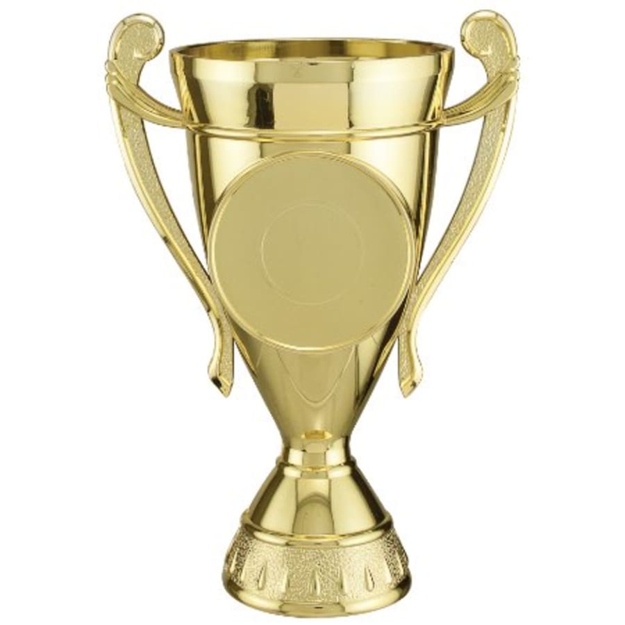 Trophy Risers and 2" Insert Holders (Packs) - 6 1/2" Gold Plastic Cup with 2" Insert Holder