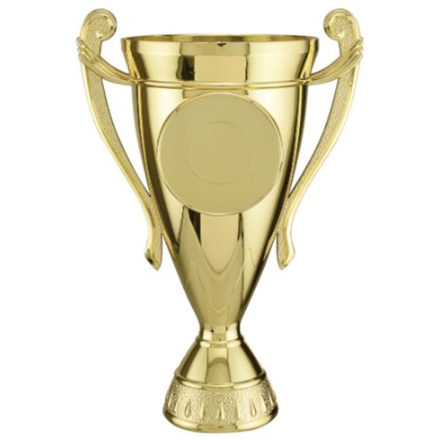 Trophy Risers and 2" Insert Holders (Packs) - 7 1/2" Gold Plastic Cup with 2" Insert Holder