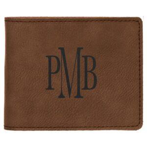 Personalized Faux Leather Wallet, Engraved - Bifold, Dark Brown