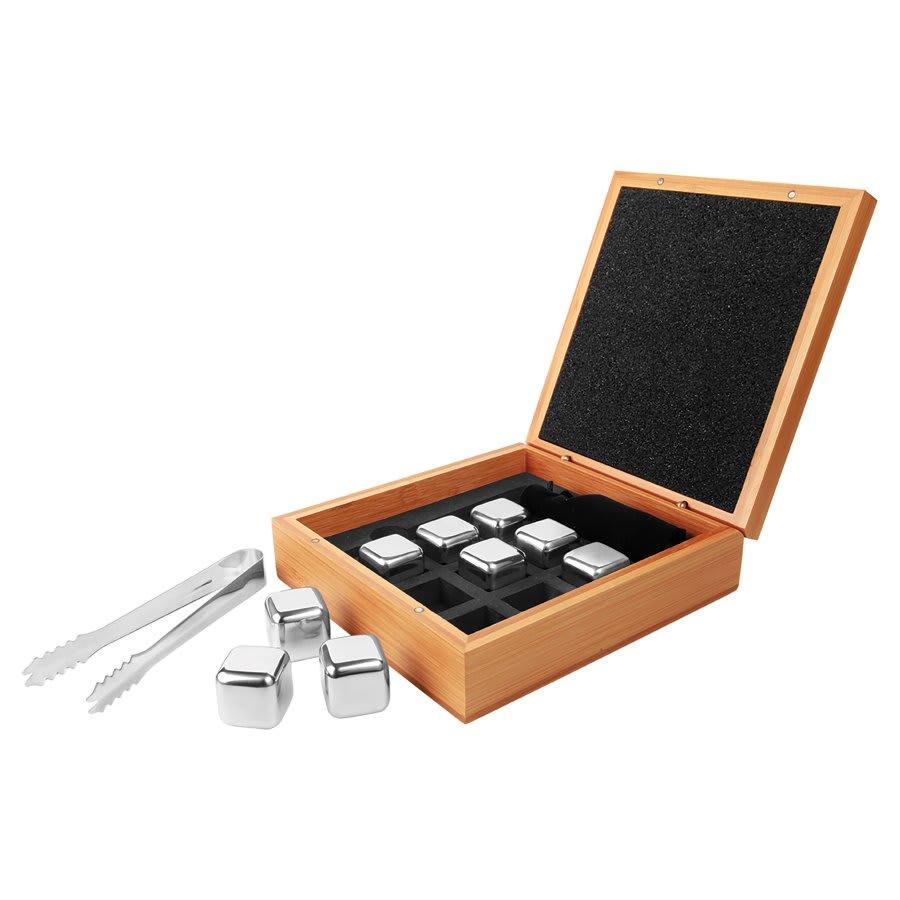 Personalized Whiskey Gift Set with Glasses and Whiskey Stones - Bamboo Whiskey Stone Case