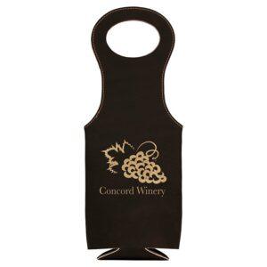 Personalized Faux Leather Wine Bag - Black/Gold