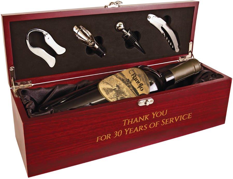 Personalized Wine Box with Tools, Engraved - Rosewood Finish