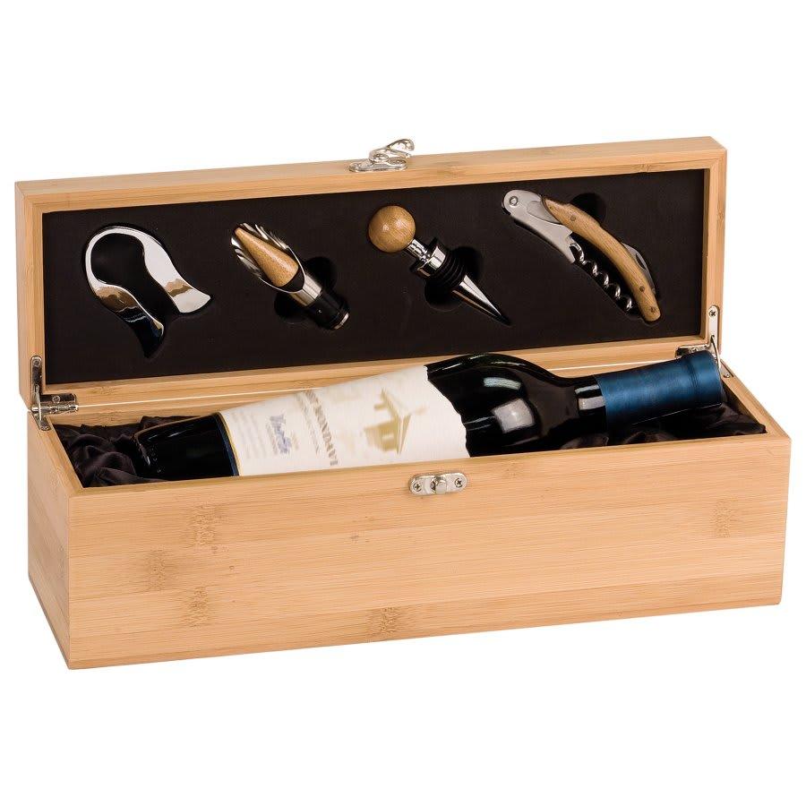 Personalized Wine Box with Tools, Engraved - Solid Bamboo